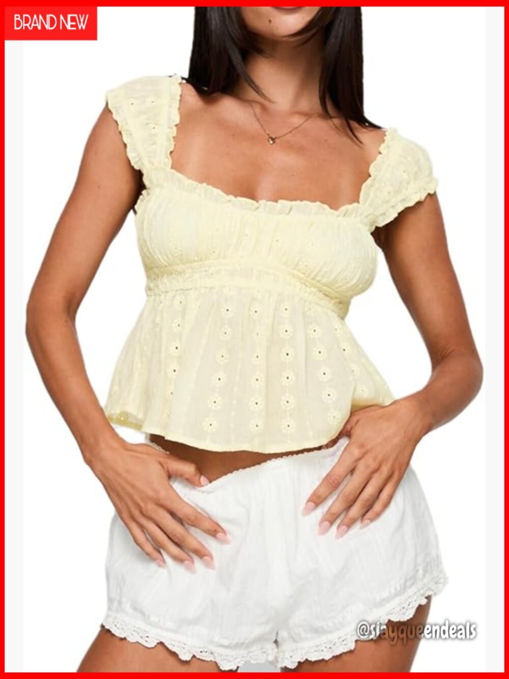 Y2K Babydoll Eyelet Embroidery Spaghetti Strap Crop Tank Top Summer